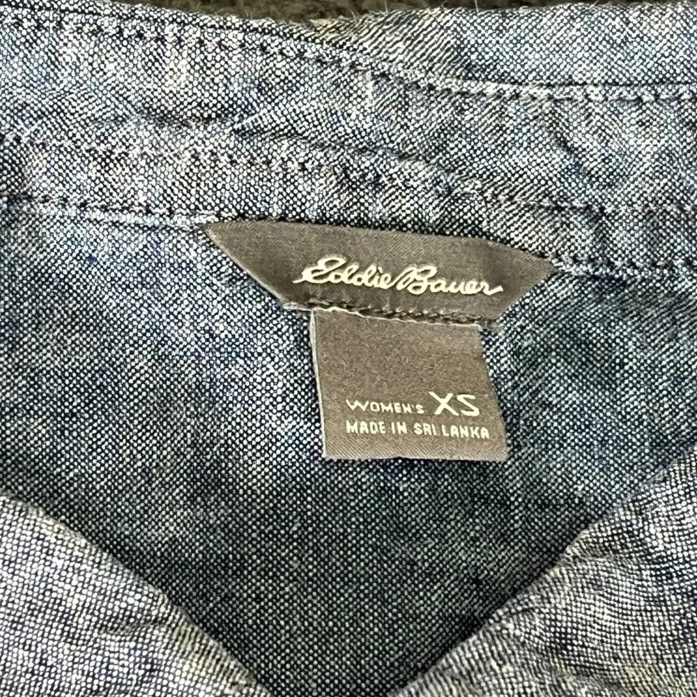 Eddie Bauer Womens XS Hemp Cotton Blend Button Down Shirt Blue Long Sleeve AN736